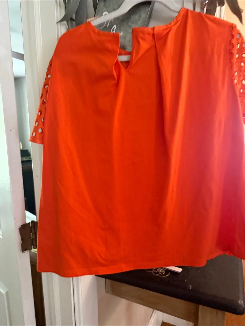 Tory Burch Bright Orange Short-Sleeve Eyelet Top